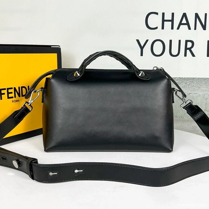 Cheap Black The ROMA Fendi Boston In Medium Bag Leather By Calf Logo Way 0728